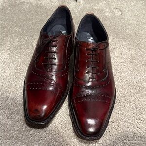 MESSICO Men's Burgundy 100% Leather SIZE 10 - Classic Lace-Up Dress Shoes